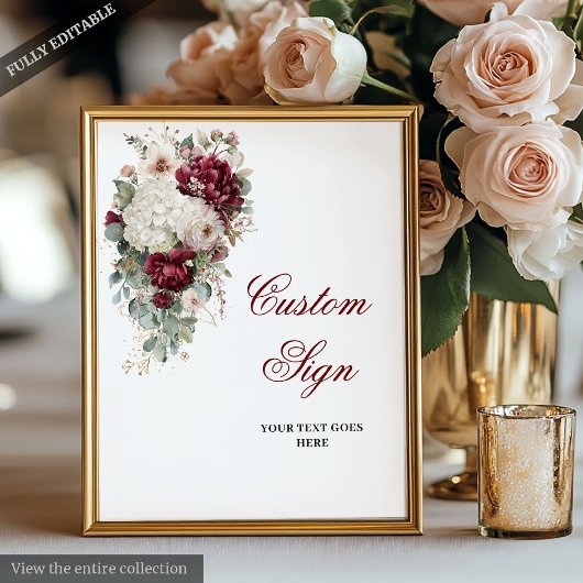 Stilvolles Boho Burgundy White Floral Wedding Sign Poster