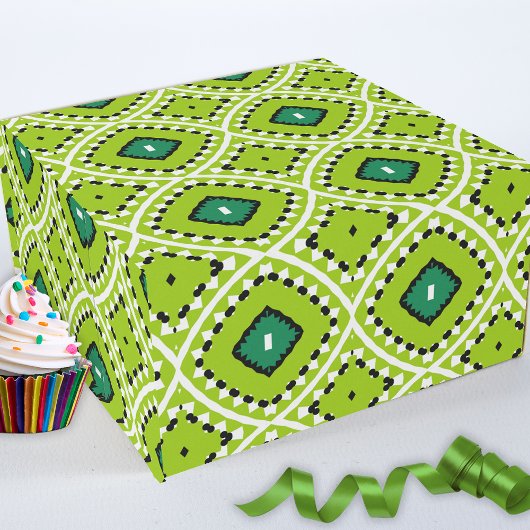 Stilvolles Boho Ethnic Lime Green Geometric Muster Geschenkpapier
