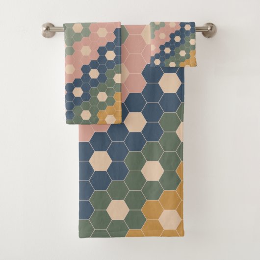 Stilvolles Boho Geometric Muster Blau Grün Blau Badhandtuch Set (Insitu)