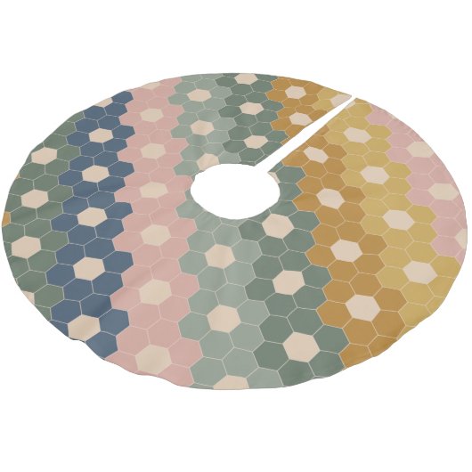 Stilvolles Boho Geometric Muster Blau Grün Blau Polyester Weihnachtsbaumdecke (Schrägansicht)