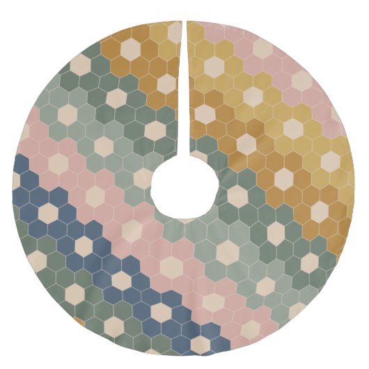 Stilvolles Boho Geometric Muster Blau Grün Blau Polyester Weihnachtsbaumdecke (Vorderseite)