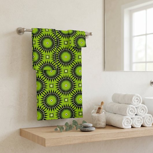 Stilvolles Boho Lime Green Geometric Muster Badhandtuch Set