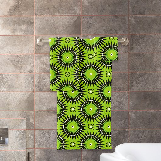 Stilvolles Boho Lime Green Geometric Muster Badhandtuch Set