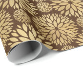 Stilvolles Braun & Gold Dahlias-Muster Geschenkpapier (Rolleneckpunkt)
