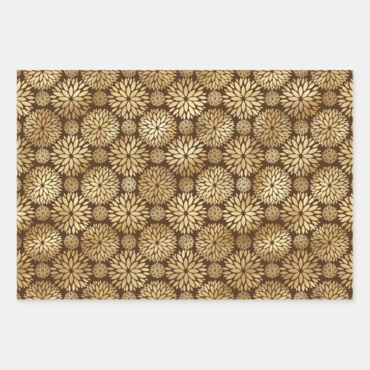 Stilvolles Braun & Gold Dahlias-Muster Geschenkpapier Set (Vorderseite 2)