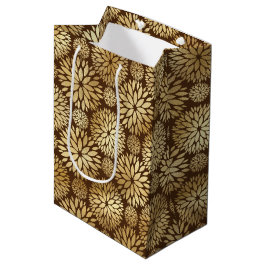 Stilvolles Braun & Gold Dahlias-Muster Mittlere Geschenktüte