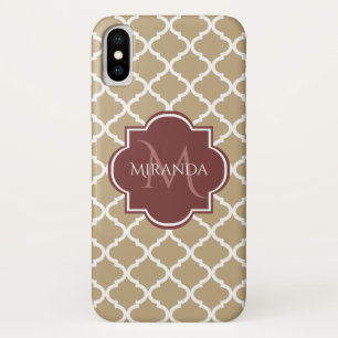 Stilvolles braunes Quatrefoil-Burgunderrot-Monogra Case-Mate iPhone Hülle
