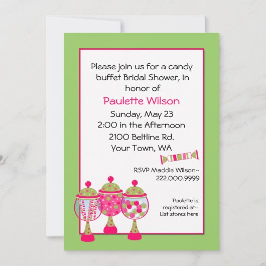 Stilvolles Brautparty Candy Buffet Einladung (Vorderseite)