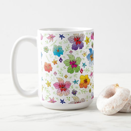 Stilvolles bunte Blumenmuster-Design Kaffeetasse (Mit Donut)