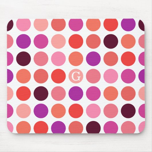Stilvolles bunter Tupfenmuster-Monogramm Mousepad (Vorne)