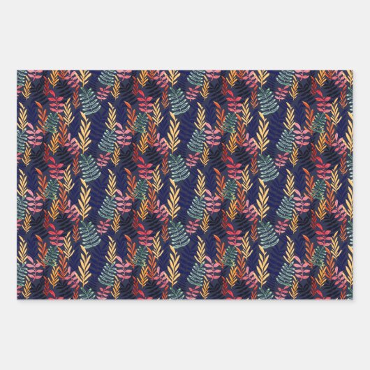 Stilvolles, buntes Muster botanischer Vegetation Geschenkpapier Set (Vorderseite)