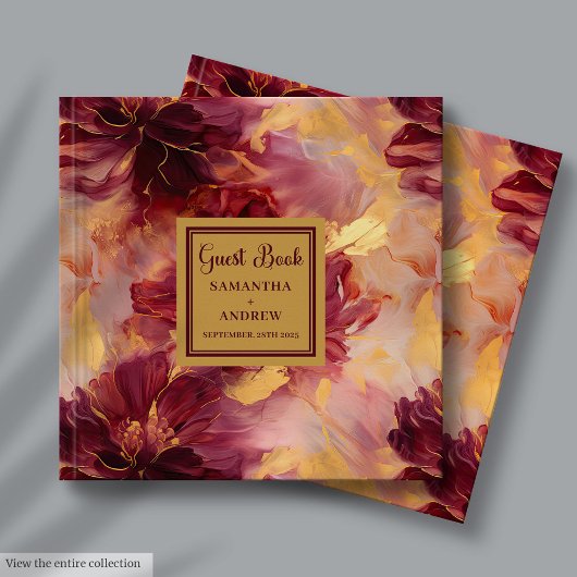 Stilvolles Burgundy Blush Gold Wedding Gästebuch