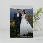 Stilvolles Calligrafy Gold Foil Foto Danke Karte (Stehend vorne)