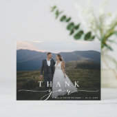 Stilvolles Calligrafy Wedding Foto Danke Karte (Stehend Vorderseite)