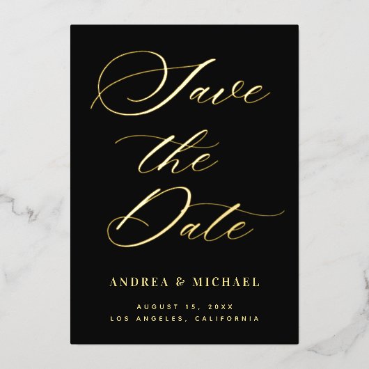 Stilvolles Calligraphy Foto & QR Code Wedding Gold Folieneinladung (Vorderseite)