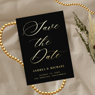 Stilvolles Calligraphy Foto & QR Code Wedding Gold Folieneinladung