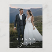 Stilvolles Calligraphy Wedding Foto Vielen Dank Postkarte (Vorderseite)
