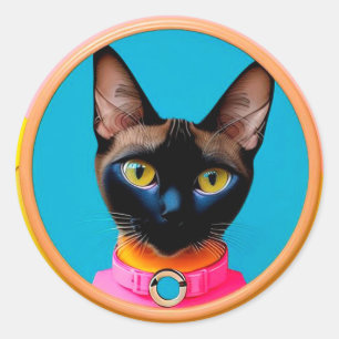 Stilvolles Cat-Portrait mit feinen Farben Runder Aufkleber
