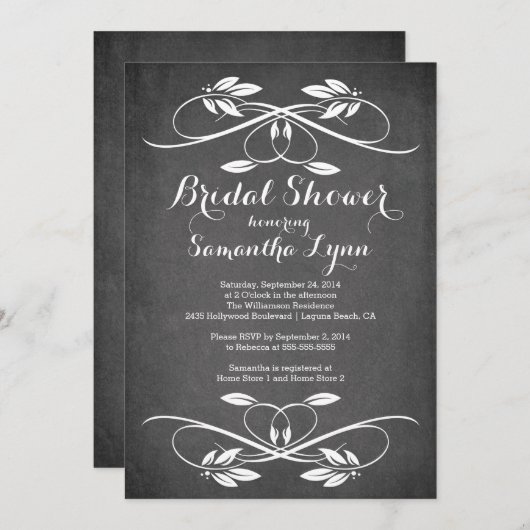 Stilvolles Chalkboard Leaf Blühe Brautparty Einladung (Vorne/Hinten)