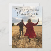 Stilvolles Cherry Wedding Foto und Black Calligrap Dankeskarte (Vorderseite)