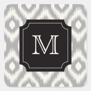 Stilvolles Chic Black Ivory Diamond Ikat Monogram Quadratischer Aufkleber