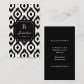 Stilvolles Chic Black Ivory Diamond Ikat Monogram Visitenkarte (Vorne/Hinten)