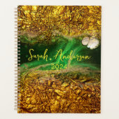 Stilvolles Chic Gold Metallic Foil Green Year 2024 Planer (Vorderseite)