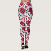 Stilvolles Chic Red White Poinsettia Blumenmuster Leggings (Rückseite)