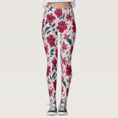 Stilvolles Chic Red White Poinsettia Blumenmuster Leggings (Vorderseite)