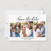 Stilvolles Chic Script 3 Foto Collage Wedding Save The Date (Vorderseite)