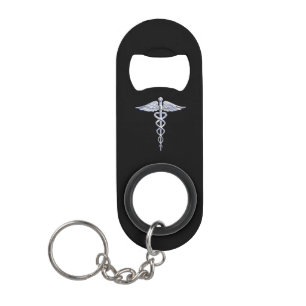Stilvolles Chrom mag Caduceus-medizinisches Symbol Schlüsselanhänger Flaschenöffner