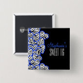 Stilvolles Cobalt Sweet 16 Zebra Herzdesign Name Button (Vorne & Hinten)