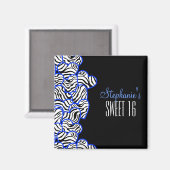 Stilvolles Cobalt Sweet 16 Zebra Herzdesign Name Magnet (Vorderseite/Rückseite)