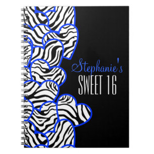 Stilvolles Cobalt Sweet 16 Zebra Herzdesign Name Notizblock