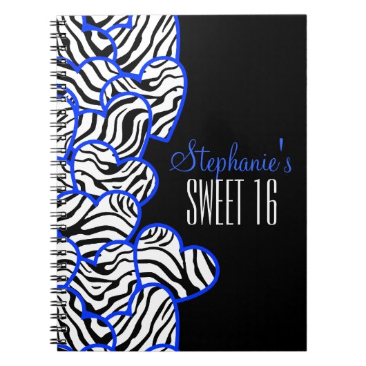Stilvolles Cobalt Sweet 16 Zebra Herzdesign Name Notizblock (Vorderseite)