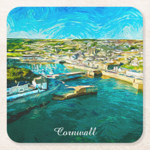 Stilvolles Cornwall England Küstenlandschaft Ölbil Rechteckiger Pappuntersetzer