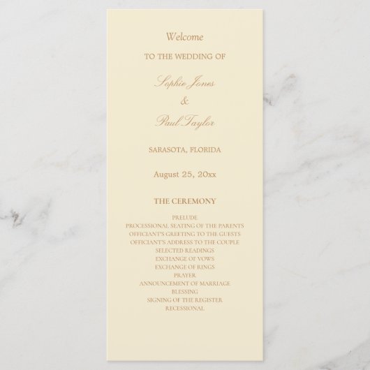 Stilvolles Cream Beige Hochzeitsprogramm (Vorderseite)