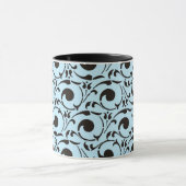 Stilvolles Damask Blue Black Wirbel-Muster Tasse (Zentrum)