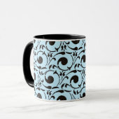 Stilvolles Damask Blue Black Wirbel-Muster Tasse (Vorderseite Links)