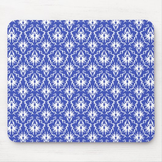 Stilvolles Damastmuster. Blau und Weiß Mousepad (Vorne)