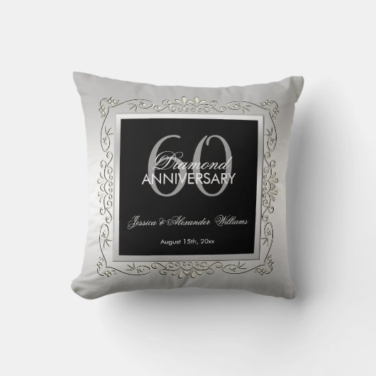 Stilvolles Dekor Silver 60. Hochzeit Kissen (Vorderseite)