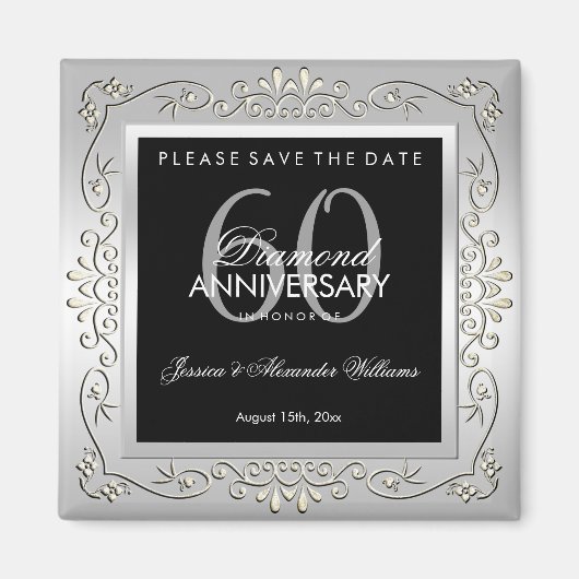 Stilvolles Dekor Silver 60. Hochzeit Magnet (Vorne)