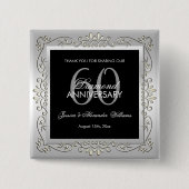 Stilvolles Dekorativ Silber 60. Hochzeitstag Button (Vorderseite)
