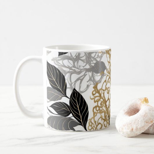 Stilvolles Design aus Gold, Schwarz und Grau-Leaf Kaffeetasse (Mit Donut)