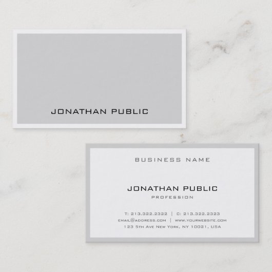 Stilvolles Design Grau Weiß Elegant Minimalistisch Visitenkarte (Vorne/Hinten)
