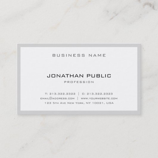 Stilvolles Design Grau Weiß Elegant Minimalistisch Visitenkarte (Rückseite)