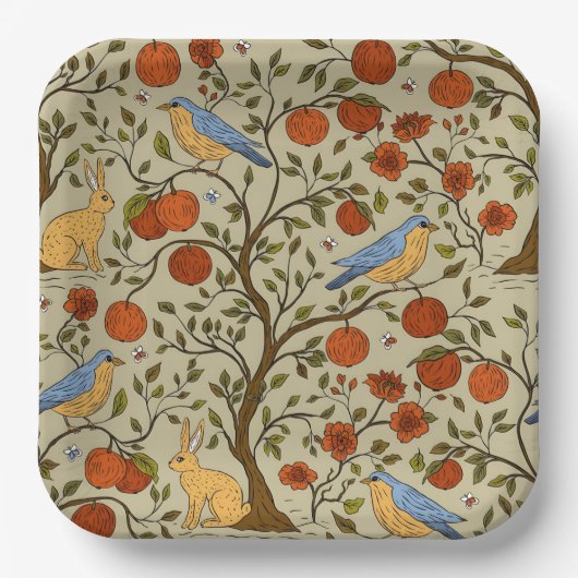 Stilvolles Design mit orangen Äpfeln auf braunen B Pappteller (Vorderseite)