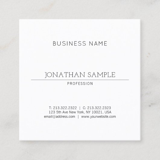 Stilvolles Design Modernes, Schlichtes Berufliches Quadratische Visitenkarte (Vorderseite)