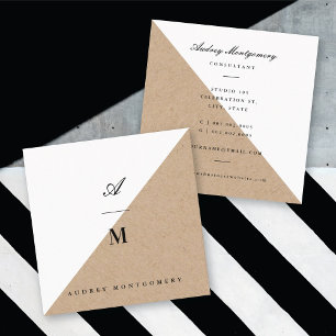 Stilvolles doppeltes Monogramm Kraft modernes Mini Quadratische Visitenkarte