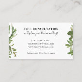 Stilvolles Drehbuch für botanische Blätter in Schw Visitenkarte (Rückseite)